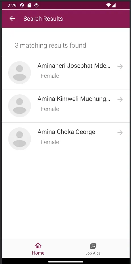 Search registered clients using names